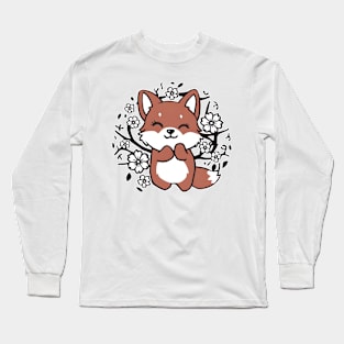 Praying Hands Fox in Sakura Long Sleeve T-Shirt